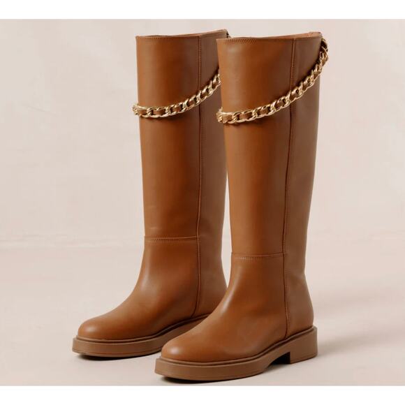 ALOHAS Brown Leather Lug Chunky Sole Pier Tall Boots Chain sz 39 Anthropologie - Picture 11 of 16